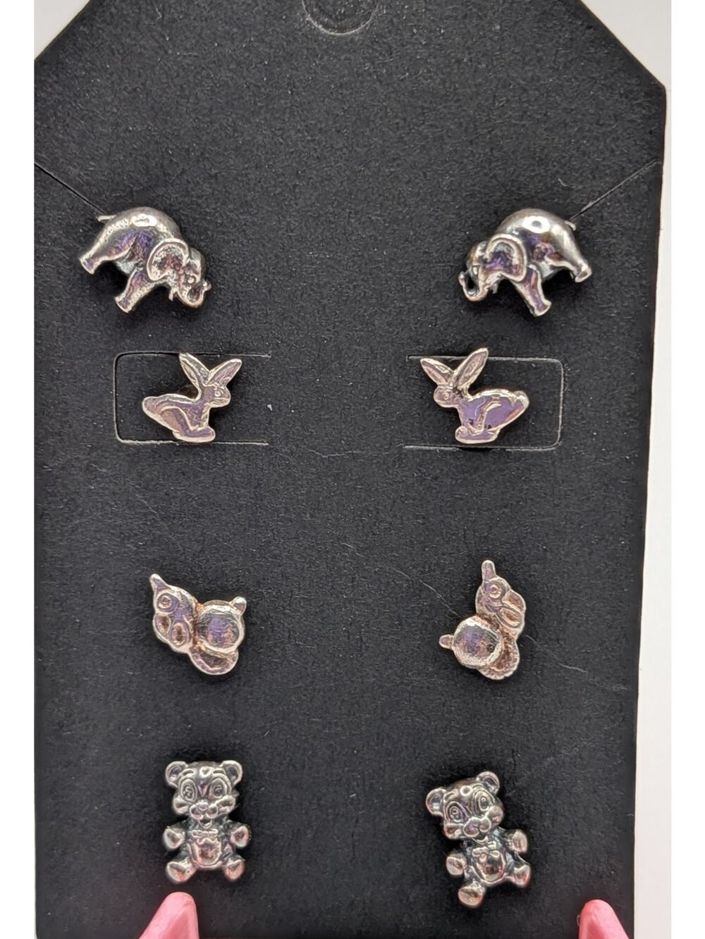 925 Sterling Silver Animal Stud Earrings Lot Bear Bunny Elephant Bird 3.53g